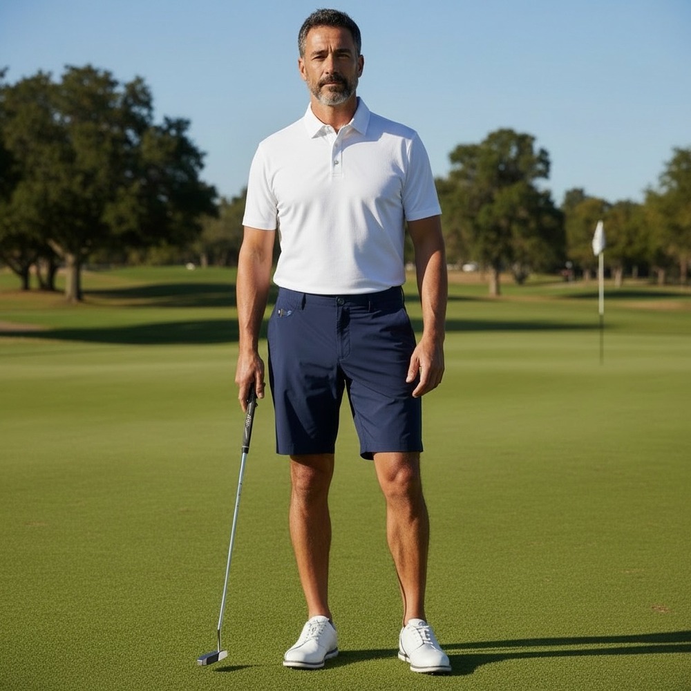 William Murray Golf Shorts Mens 36 Navy Blue Straight Fit Plaid Trim Performance